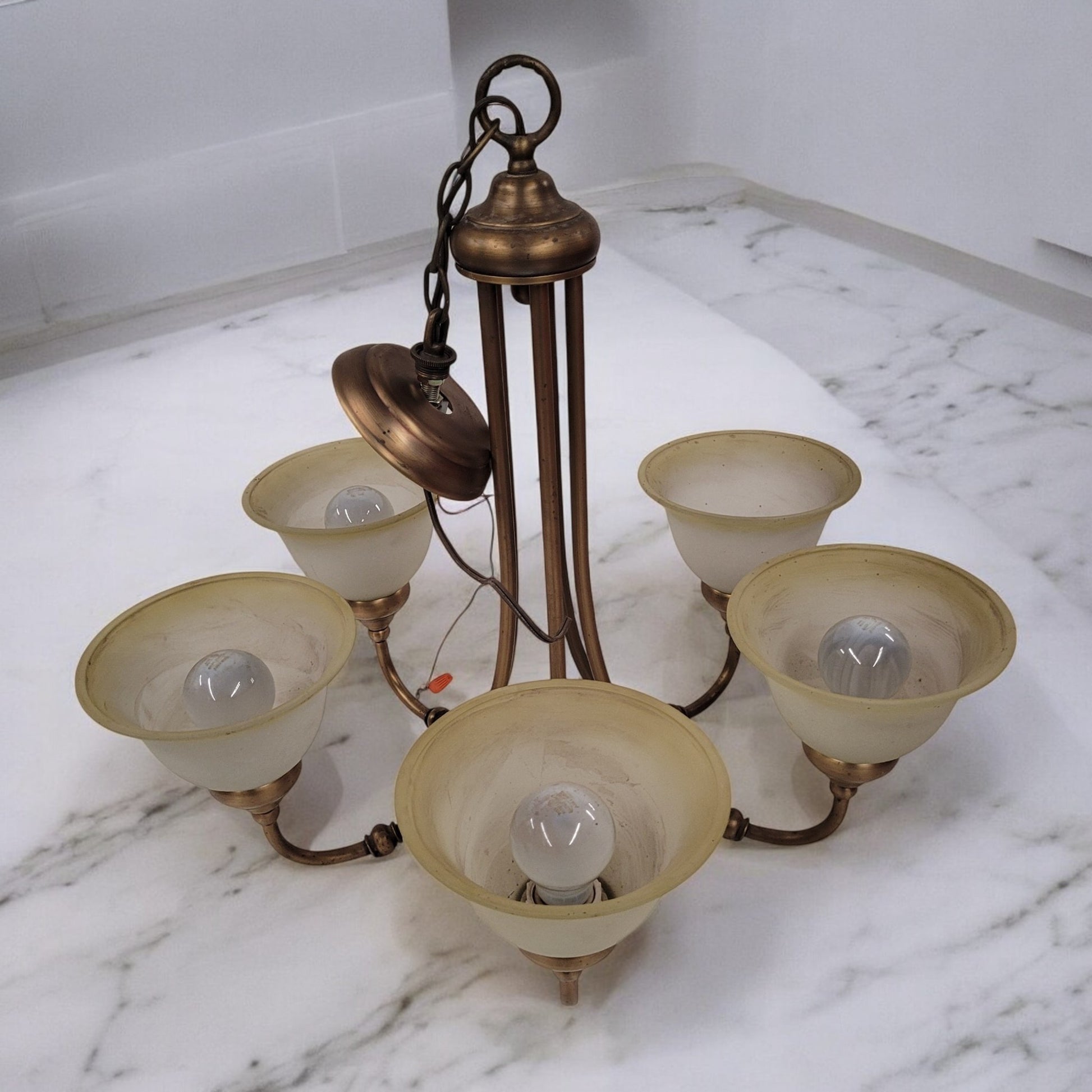 Vintage Brass Tube 5 Light Chandelier Light Fixture