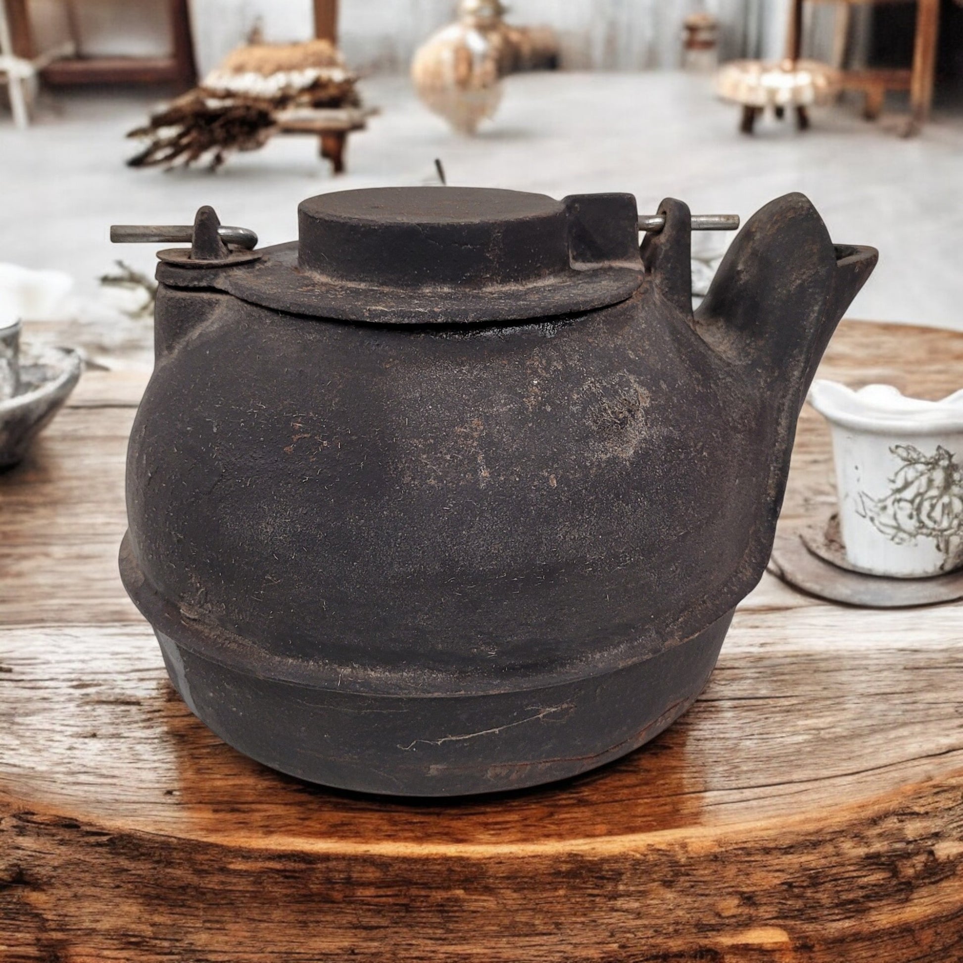 Antique Black Cast Iron Teapot Made In China