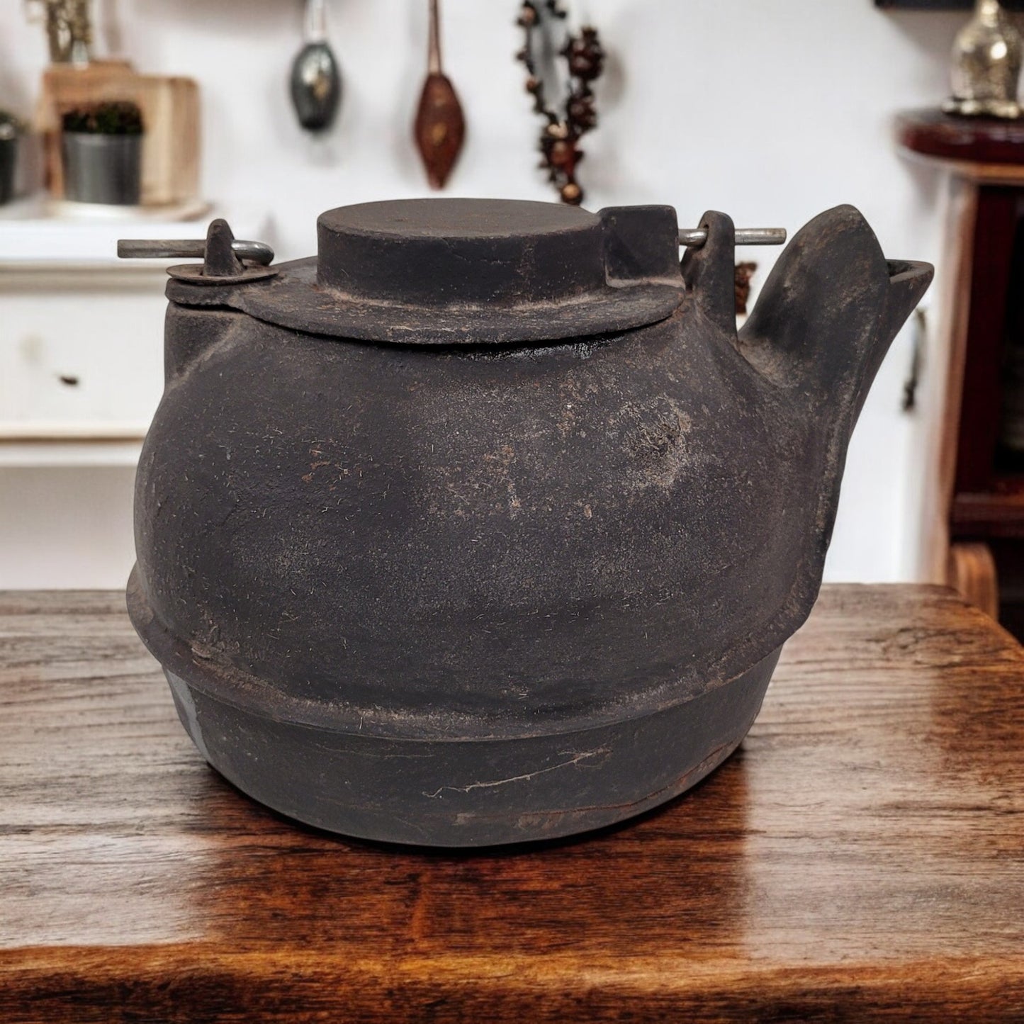 Antique Black Cast Iron Teapot Made In China