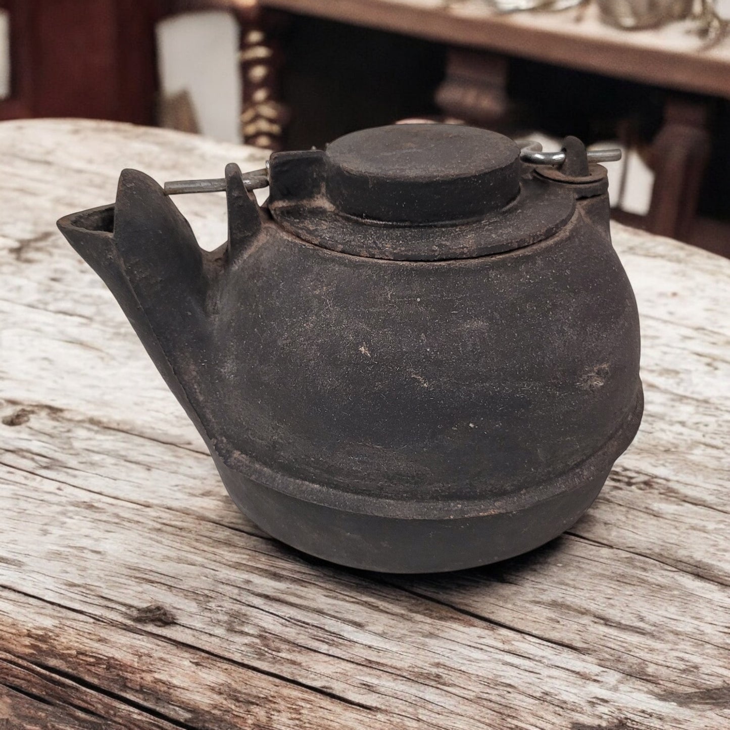 Antique Black Cast Iron Teapot Made In China