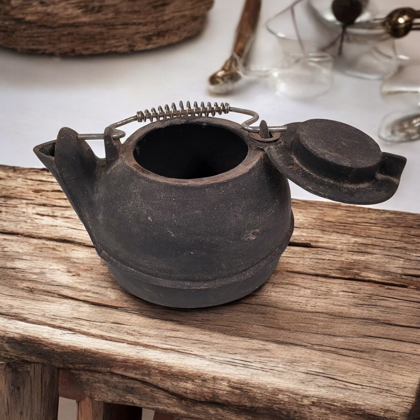 Antique Black Cast Iron Teapot Made In China