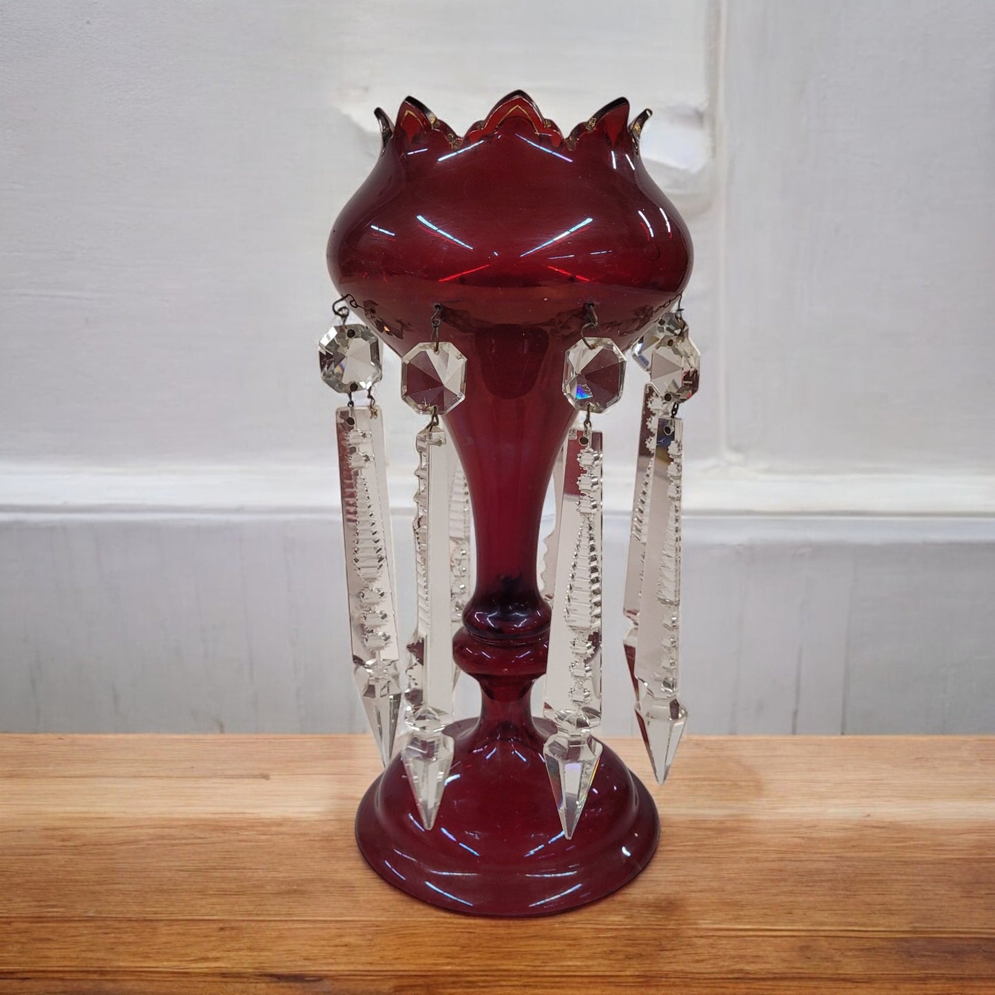 Dark Red Cranberry Glass Mantle Lustre