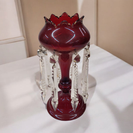 Dark Red Cranberry Glass Mantle Lustre