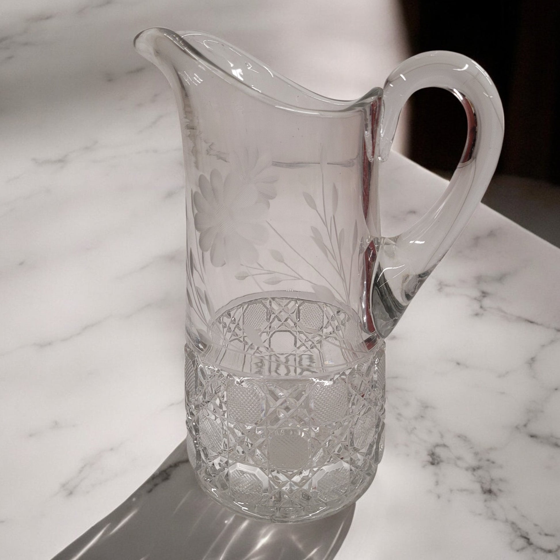 Vintage American Brilliant Period Cut Crystal Glass Pitcher And 6 Tumbler Set