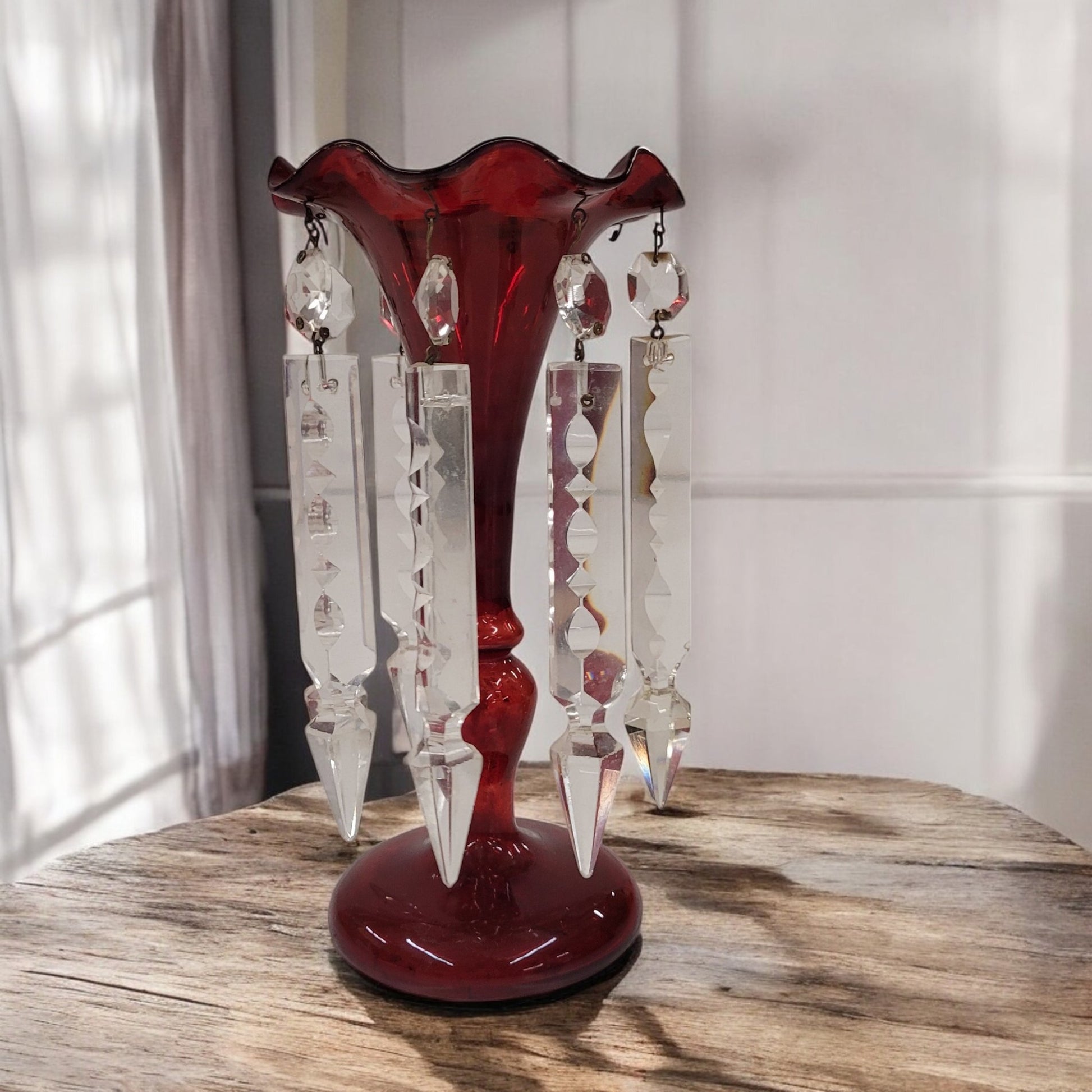 Antique Light Ruby Red Glass Mantle Lustre 