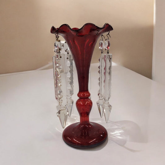 Antique Light Ruby Red Glass Mantle Lustre