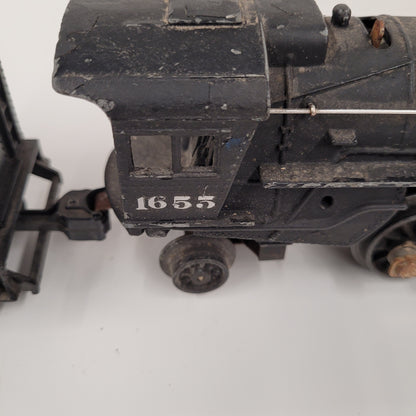 Vintage Black Lionel Model Train Engine #1655 And Caboose Made In USA