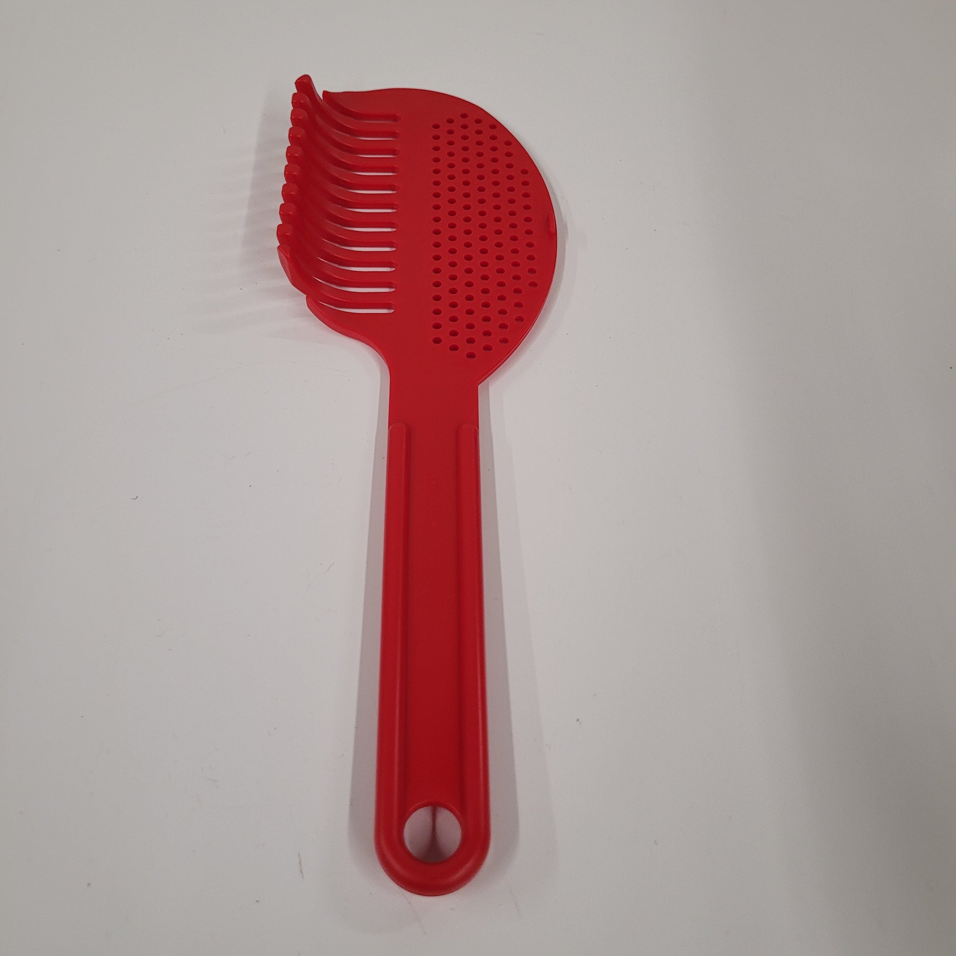 Vintage Red Tupperware Strain-N-Serve Patent Pending Utensil Made In USA