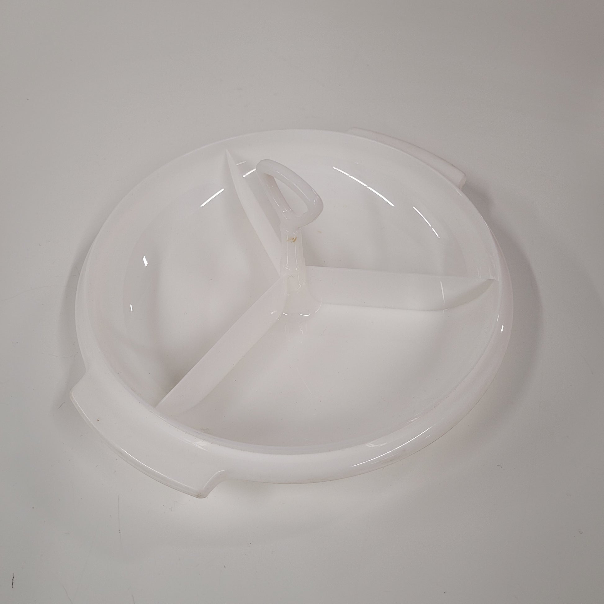 Vintage Tupperware White Small Round Divided Dish With Handle And Lid