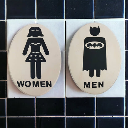 Bathroom Signs Batman Wonder Woman