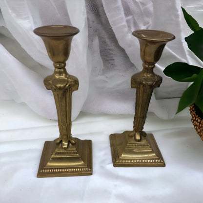 Vintage Art Deco Brass Candlestick Holders With Rams Heads