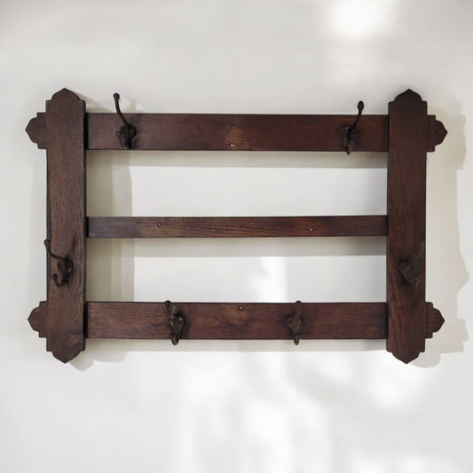 Antique 1/4 Sawn Oak Arts and Crafts Wall Hanging Coat Rack!