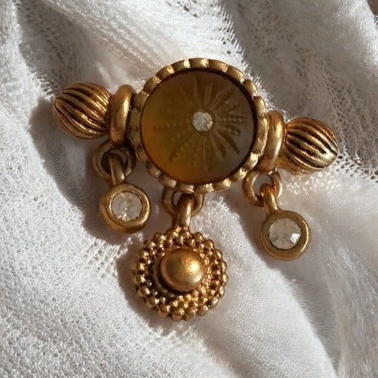 Vintage Coro Brooch Gold And Amber Colored Glass