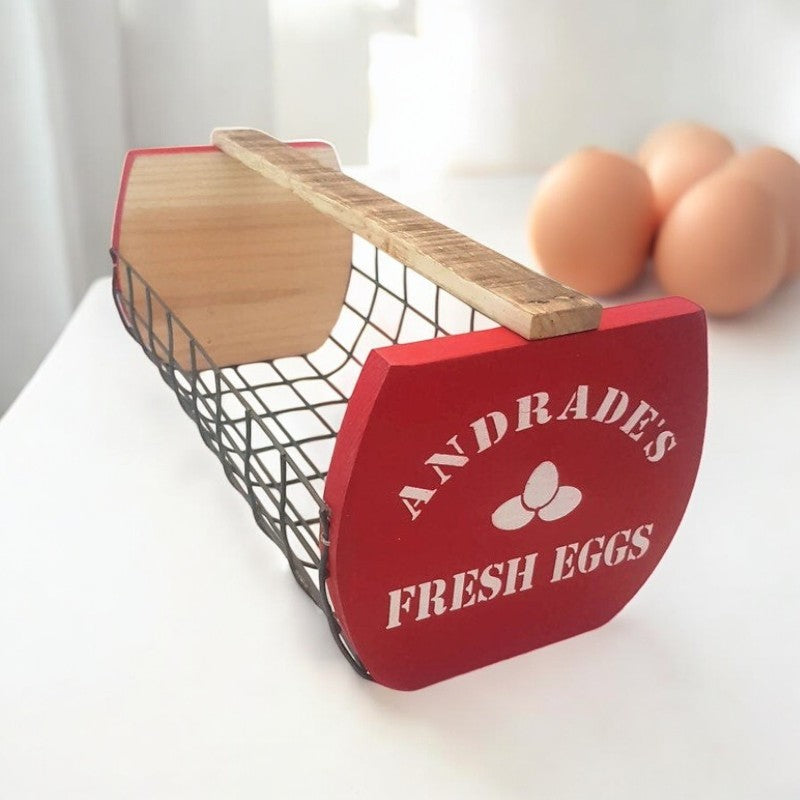 egg basket rustic wood and wire