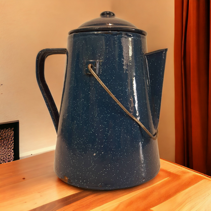 Blue Graniteware Enamelware Coffee Percolator Kettle