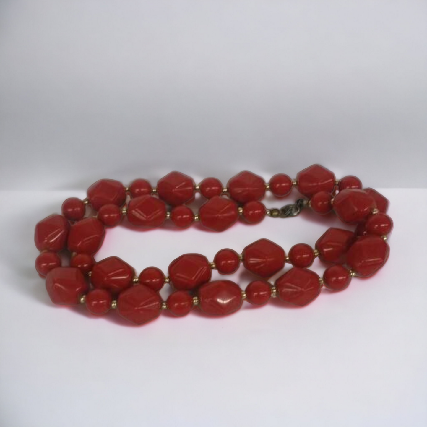 Red Beaded Necklace Vintage Costume jewelry