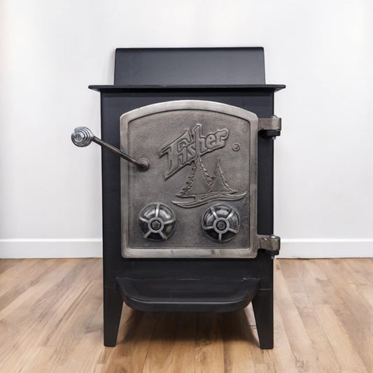 Fisher Wood Stove Mama Bear With Cathedral Nickel Door