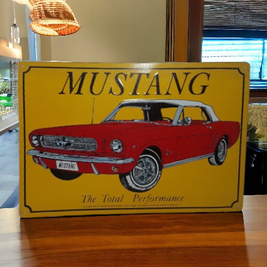 Vintage Tin Ford Mustang Car Sign