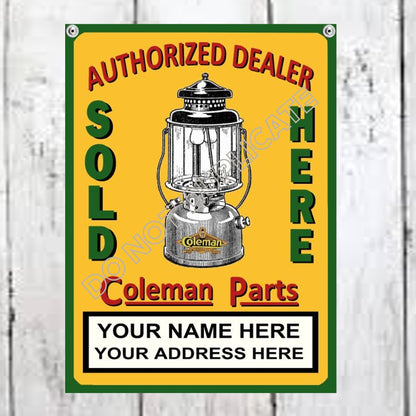 Coleman Sign Personalized Gift Authorized Dealer Coleman Parts Sold Here