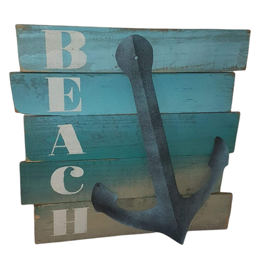 beach sign with metal anchor hand made