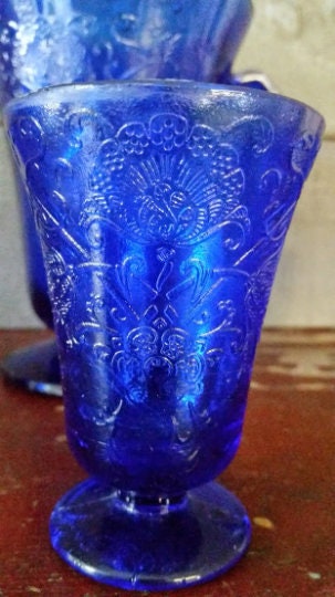 water pitcher & tumbler set cobalt blue glass