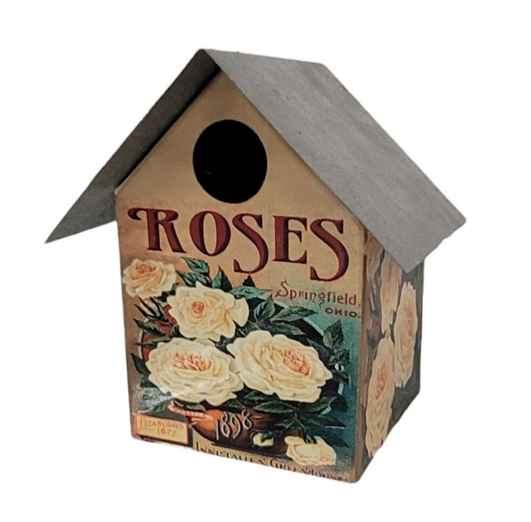 birdhouse yard and garden roses tin roof birds nest farm life
