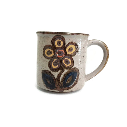 pottery coffee cup hand painted floral design mcm