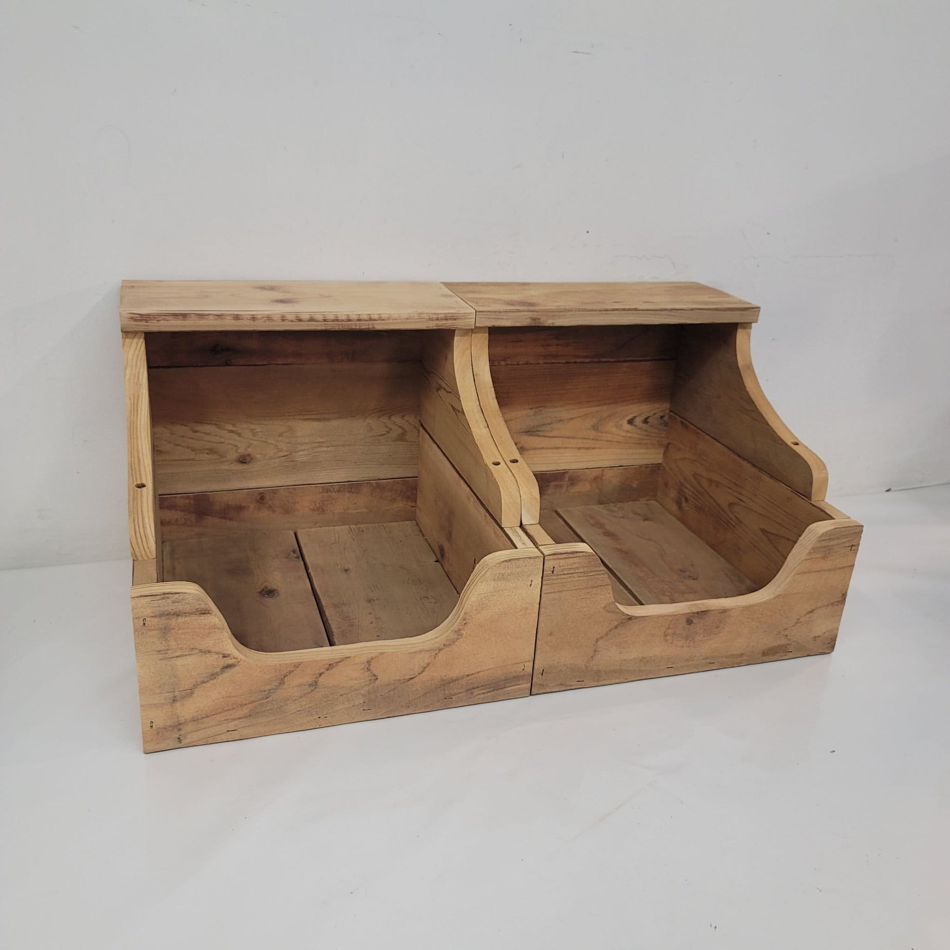 rustic kitchen storage bins for potatos and onions