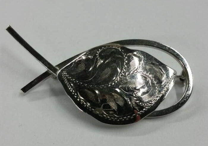 sterling silver bond boyd leaf brooch engraved leaf