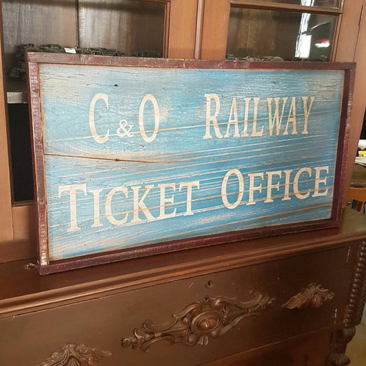 c&o railway ticket office sign